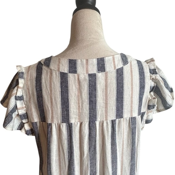 Cynthia Rowley Linen Striped Button Front Ruffle Dress Medium Resortwear Summer - Picture 5 of 12